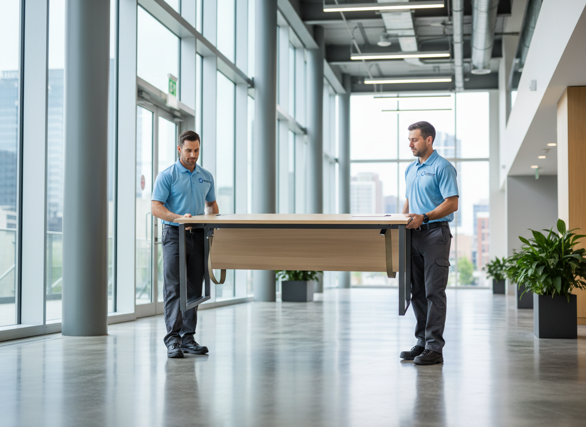 Movers handling office furniture